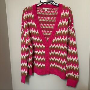 Cato Knit Cardigan Sweater Women’s Size 14/16 W Pink Long Sleeve Chevron EUC